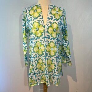 Vintage Barbara Gerwit 100% pure cotton turquoise/green tunic blouse size L